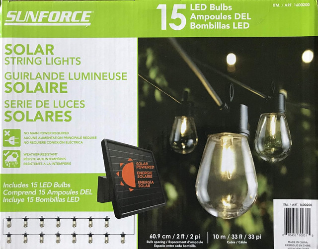 Sunforce 15 LED Outdoor Bulbs Waterproof 35 ft Solar String Ligh in Outdoor Lighting in Ottawa