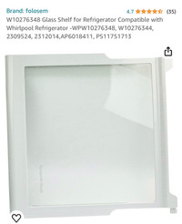 W10276348 Glass Shelf for Refrigerator Compatible with Whirlpool