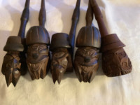 Five Unique Vintage Hand Carved Wooden Pipes