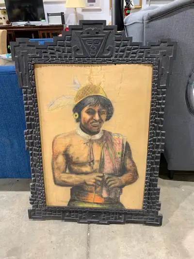 Vintage Original Pastel Portrait - Indigenous Subject in Custom , View more