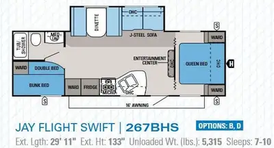 2014 Jayco Swift 267BHS Travel Trailer, bunk model, large slide, power awning, roof in excellent con...