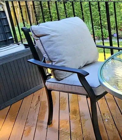 Patio chair cast iron with cusions - excellent condition , View more
