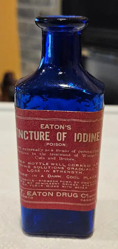 Very Rare T. Eaton Drug Company Iodine Blue Cobalt Bottle, View more