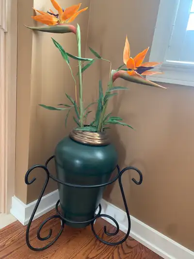 Birds of Paradise Floral Arrangement w/ Decorative Vase & Stand, View more