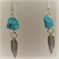 Navajo Natural Turquoise & Silver Feather Dangling Earrings 925