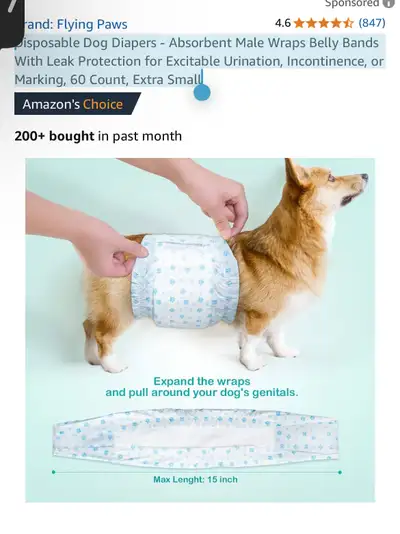 flying paws Disposable Dog Diapers - Absorbent Male Wraps Belly Bands With Leak Protection for Excit...