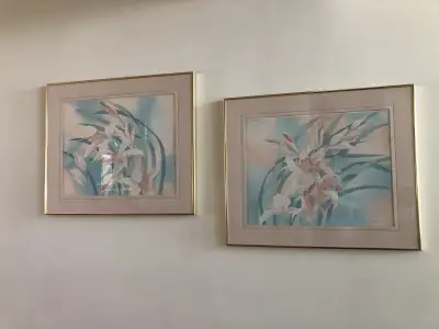 Two Framed Watercolour Lillies, View more