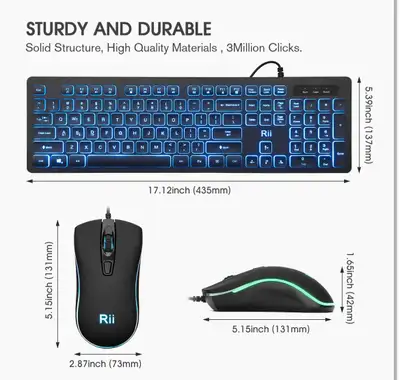 Rii RGB Keyboard and Mouse RK105, Wired Keyboard and Mouse Combo, View more