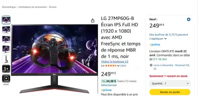 Écran en parfait état mise en vente puisque nous ne l'utiliserons plus. J'ai changé mon set up et mo...