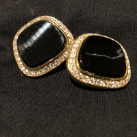 Nina Ricci Clip-on Earrings  - Faux Black Onyx with Rhinestones