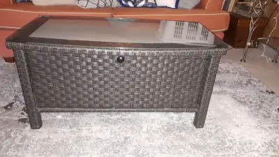 wicker glass coffee table with storage space, View more