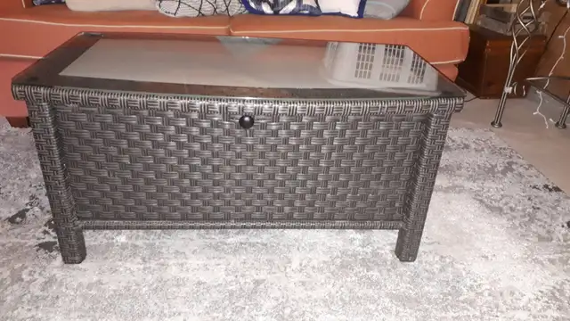 wicker glass coffee table with storage space in Other Tables in Barrie - Image 2