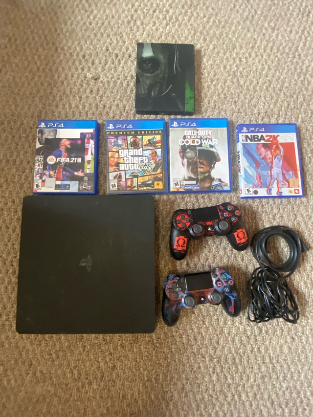 Ps4 with 2 controllers and 5 games  in Sony Playstation 4 in Calgary - Image 2