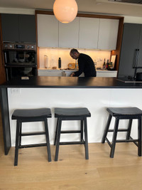 4x counter stools, solid wood, painted black
