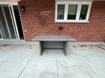 Outdoor table - aluminum and wicker. In great shape, seats 6., View more