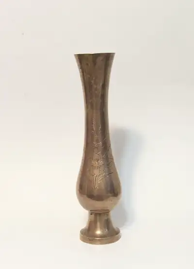 Mid Century Large Hand Etched Vintage Brass Vase., View more
