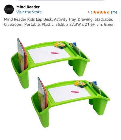 Mind Reader Kids Lap Desk, Activity Tray, Drawing, Stackable, Classroom, Portable, Plastic, 56.5L x...