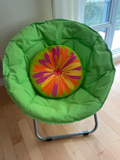 PRICE REDUCED Best Offer Accepted. New. Unique round folding chair , "moon chair" with cushion. Paid...
