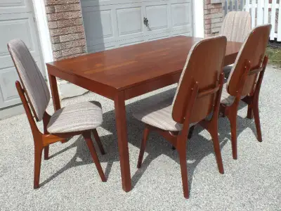 TEAK DANISH SHIELD BACK CHAIRS & TEAK TABLE MCM, View more