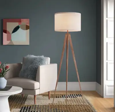 Modern 61” Tripod Floor Lamp – Metal Base with Drum Shade, View more