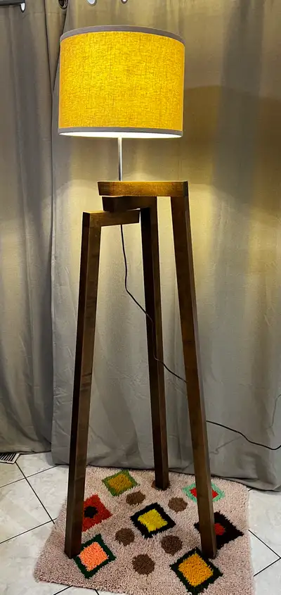 MCM Style Wooden Tripod Lamp w/ Hidden Cord Feature, View more