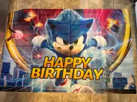 Sonic birthday banners and costume