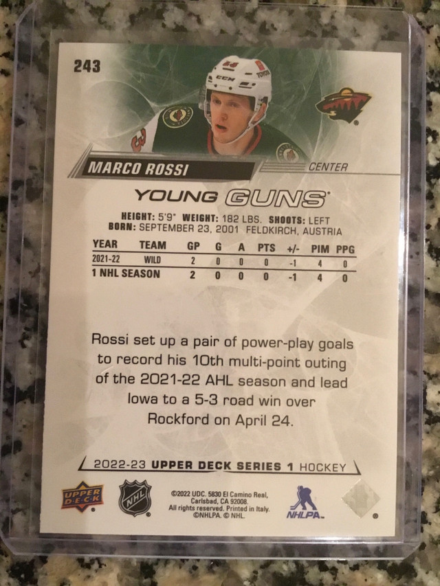 Marco Rossi 2022-2023 Upper Deck Series 1 Young Guns in Arts & Collectibles in Mississauga / Peel Region - Image 2