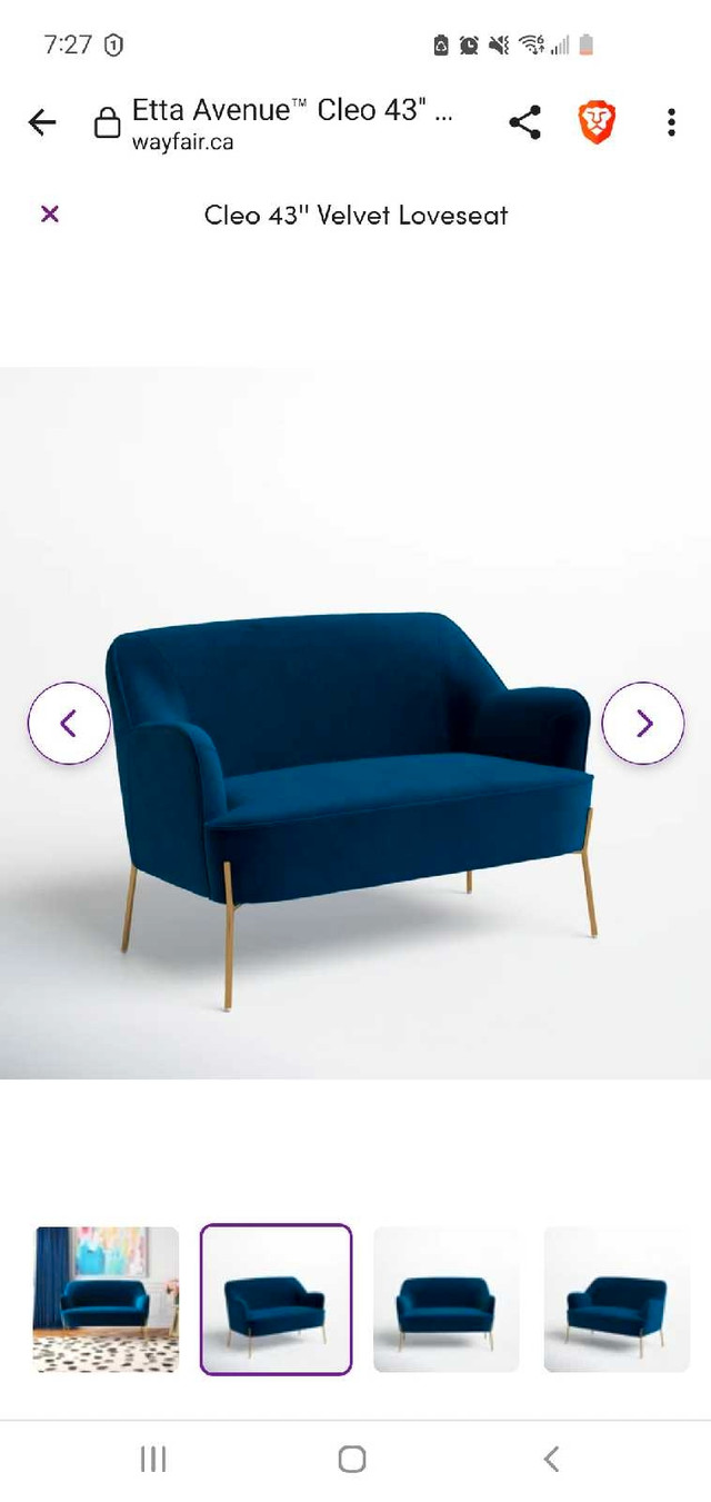 Cleo 43'' Navy Velvet Loveseat Couch in Couches & Futons in City of Toronto