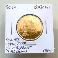 2014 Canada 'Bobcat' Pure .9999 Silver Proof $20 Coin! Toned!