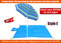 New Beach Umbrella 8ft & 6.5ft, Sand Anchor Carry Bag Beach Mat