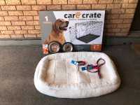 Brand new Dog crate it’s bed, collar, Leash, food and water bowl