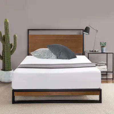 NewTwin Zinus Metal and Wood Platform Bed with Headboard, View more