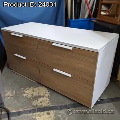 Teknion White & Medium Maple 4 Drawer Credenza Lateral Cabinet, View more