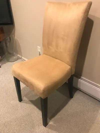 1 beige microfiber parson chair with wood legs, View more