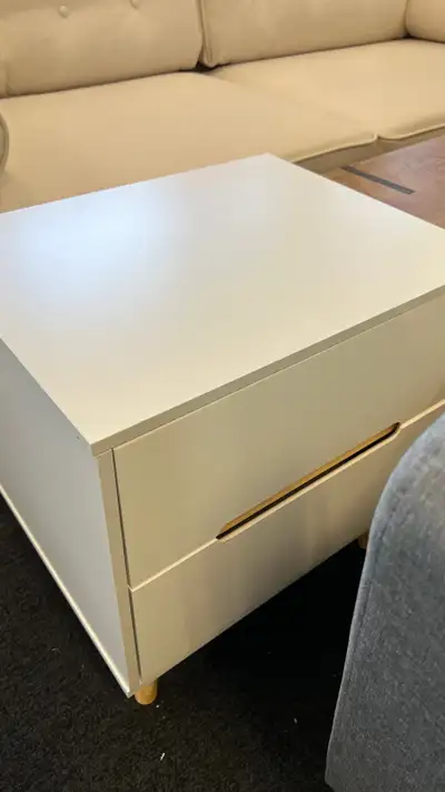 Bedside Table, Nightstand with 2 Drawers, Side Table with Pine Wood Legs for Bedroom, White • Modern...