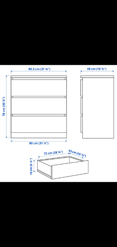 Ikea MALM 3 drawer dresser in Dressers & Wardrobes in Truro - Image 2