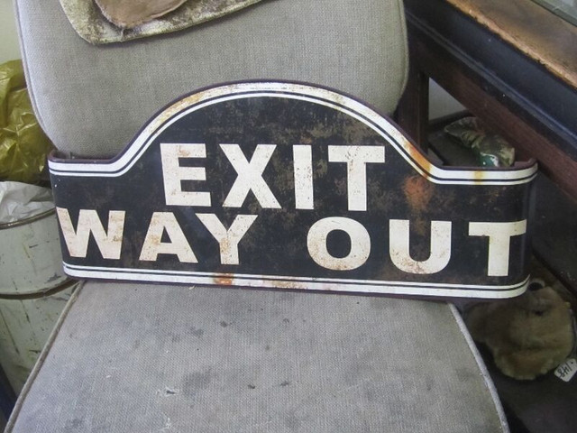 DECORATIVE EXIT WAY OUT TIN SIGN $40 MANCAVE DECOR in Arts & Collectibles in Winnipeg