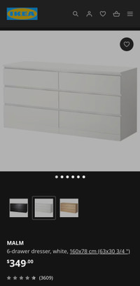 Ikea Malm 6 drawer dresser - White