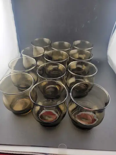 12 vintage Libby Smoky Tulip Glass Tumblers, View more