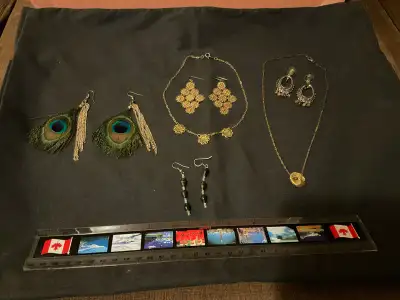 Porch pick up is in Thornhill, nearest cross streets Bayview and Proctor. Peacock feather earrings w...