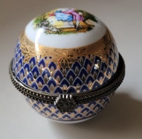 Vintage Rare Limoges Cobalt Blue Ball & Gold  Trinket Box