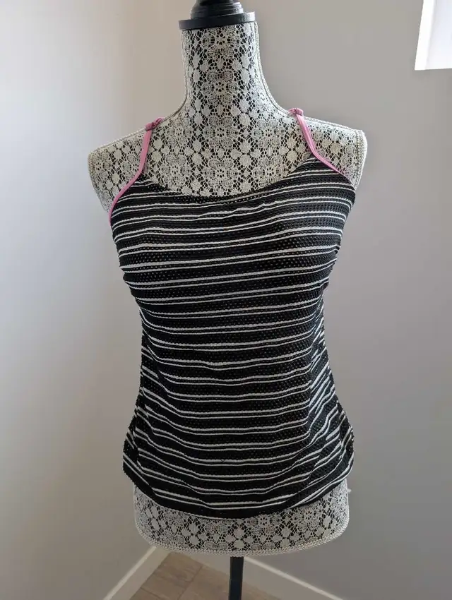 Athletic Works Ladies Size M Pink Black Striped Tankini62863280126337122