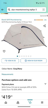 Alps mountaineering zephyr 3 with floor saver