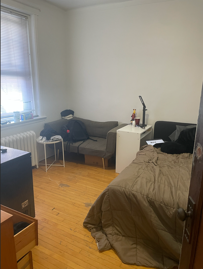 Furnished Bedroom Sublet (bed, dresser, couch, nightstand)/full kitchen/1 bathroom