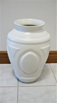 Vintage White Clay Oval Carved Flower Vase