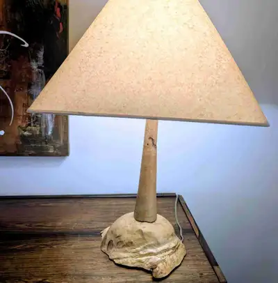 Vintage Mid-Century Modern Burl Wood Table Lamp w/ Amber Pyramid, View more