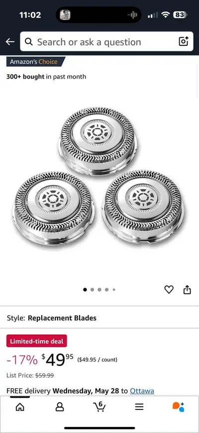 Three replacement blades. 30$ each. Compatible with select Philips shavers. Self-sharpening blades....