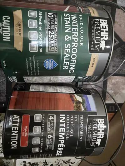 Brand New wood stain 2 gallon$ brown.and 1 clear $33 each, View more