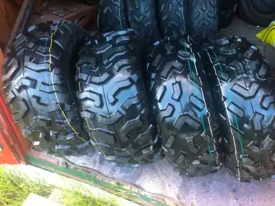 Set of 4 new Maxxis ATV tires for sale. 25x8x12 and 25x10x12. O KM and O TAX