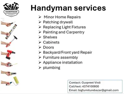 Any type of carpentry work like kitchen cabinets,furniture repair, fence, furniture installation, fu...
